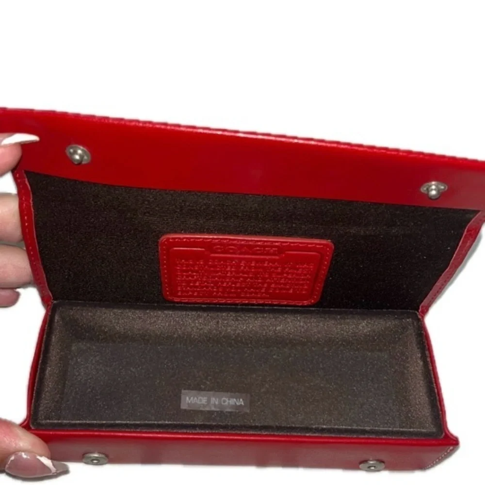 Coach Hardshell Button Snap Leather Eyeglass Case, Red *Glasses NOT included